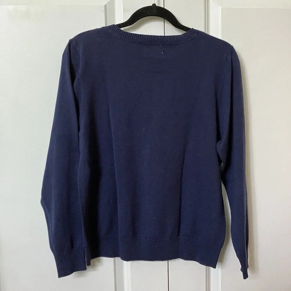 Caribbean Joe Blue Purple Argyle V-neck Cotton Sweater Womens  XL - Picture 2 of 3